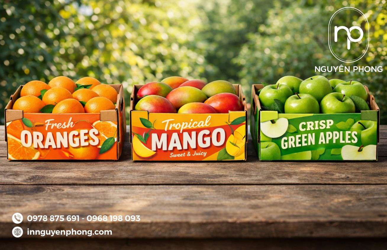 Mẫu thùng carton đựng trái cây in màu đẹp